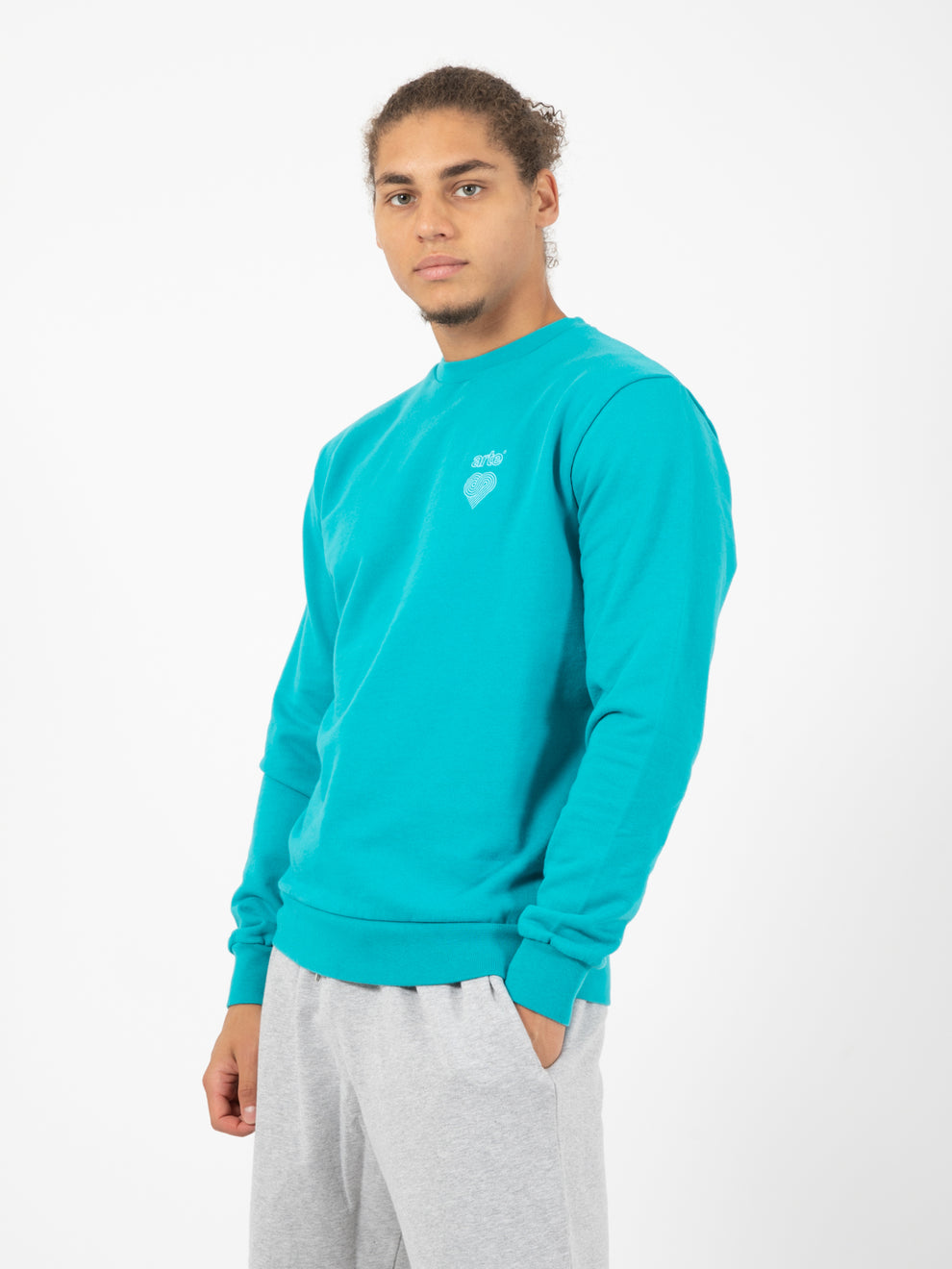 Felpa new chest heart logo crewneck lake blue