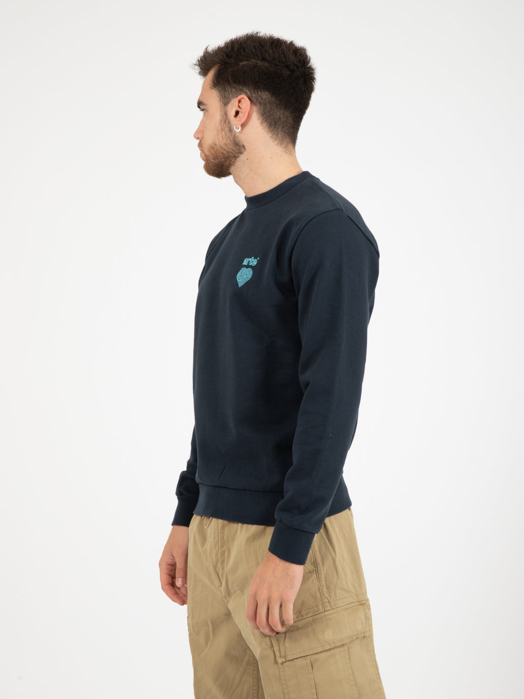 Felpa new chest heart logo crewneck navy