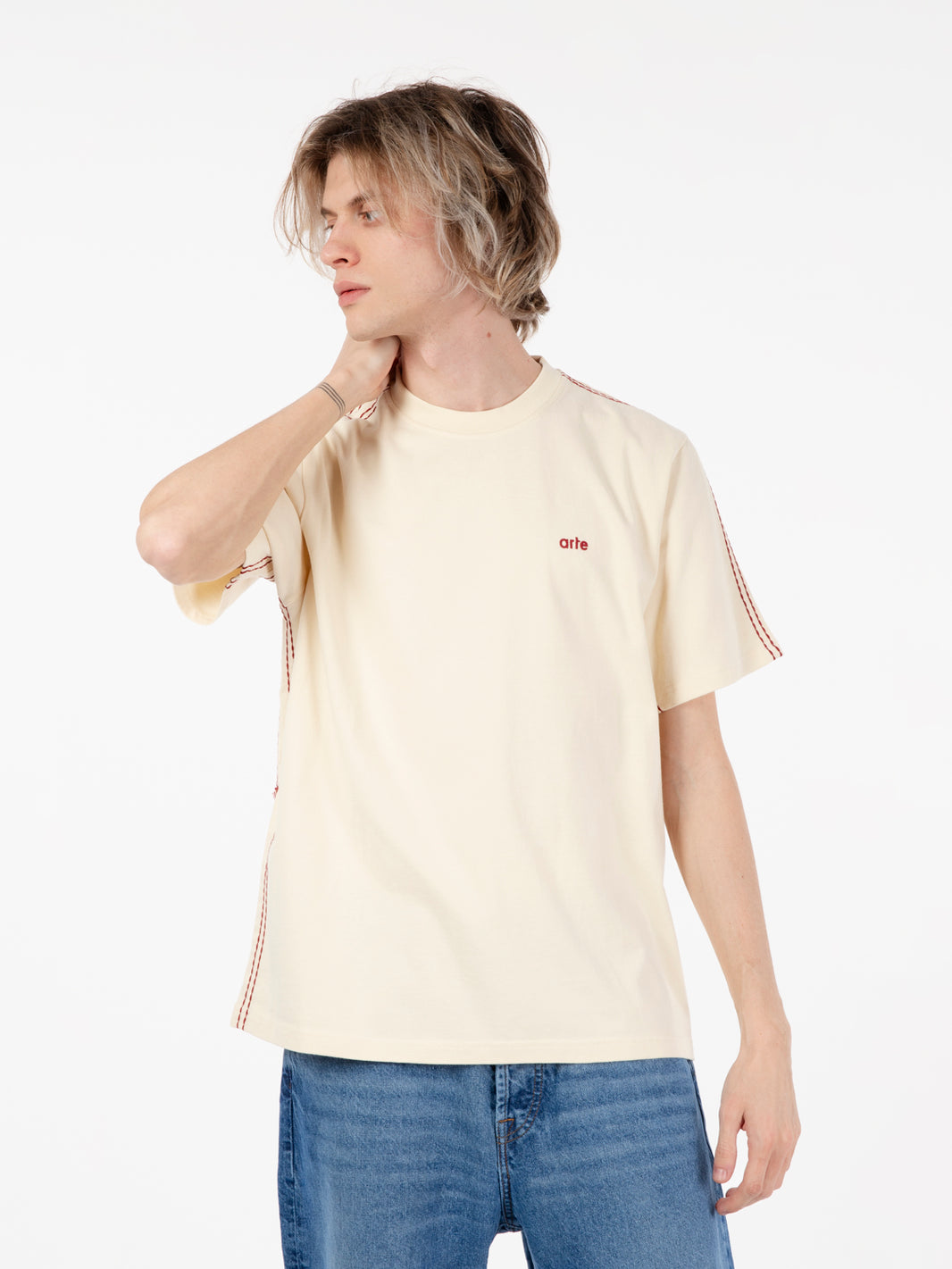 Trevor detail sleeve cream t-shirt