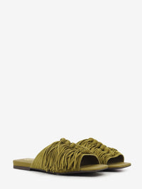 Green suede mule with fringe