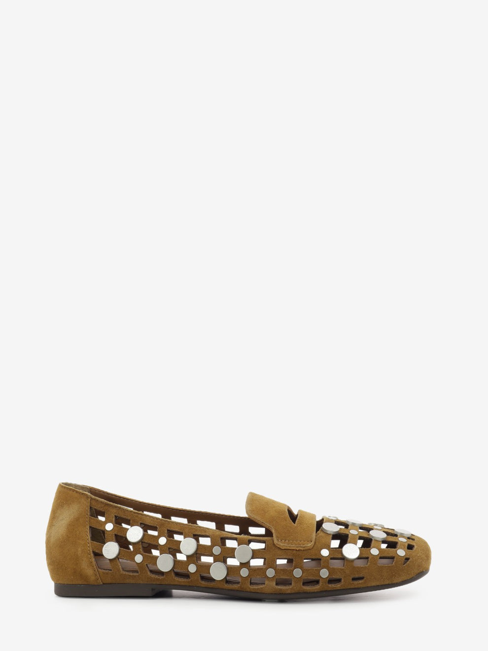 Brown studded suede loafers