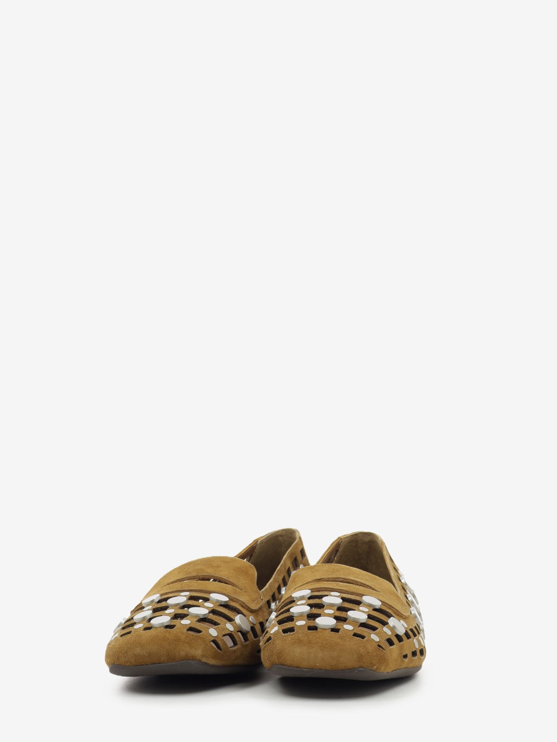 Brown studded suede loafers