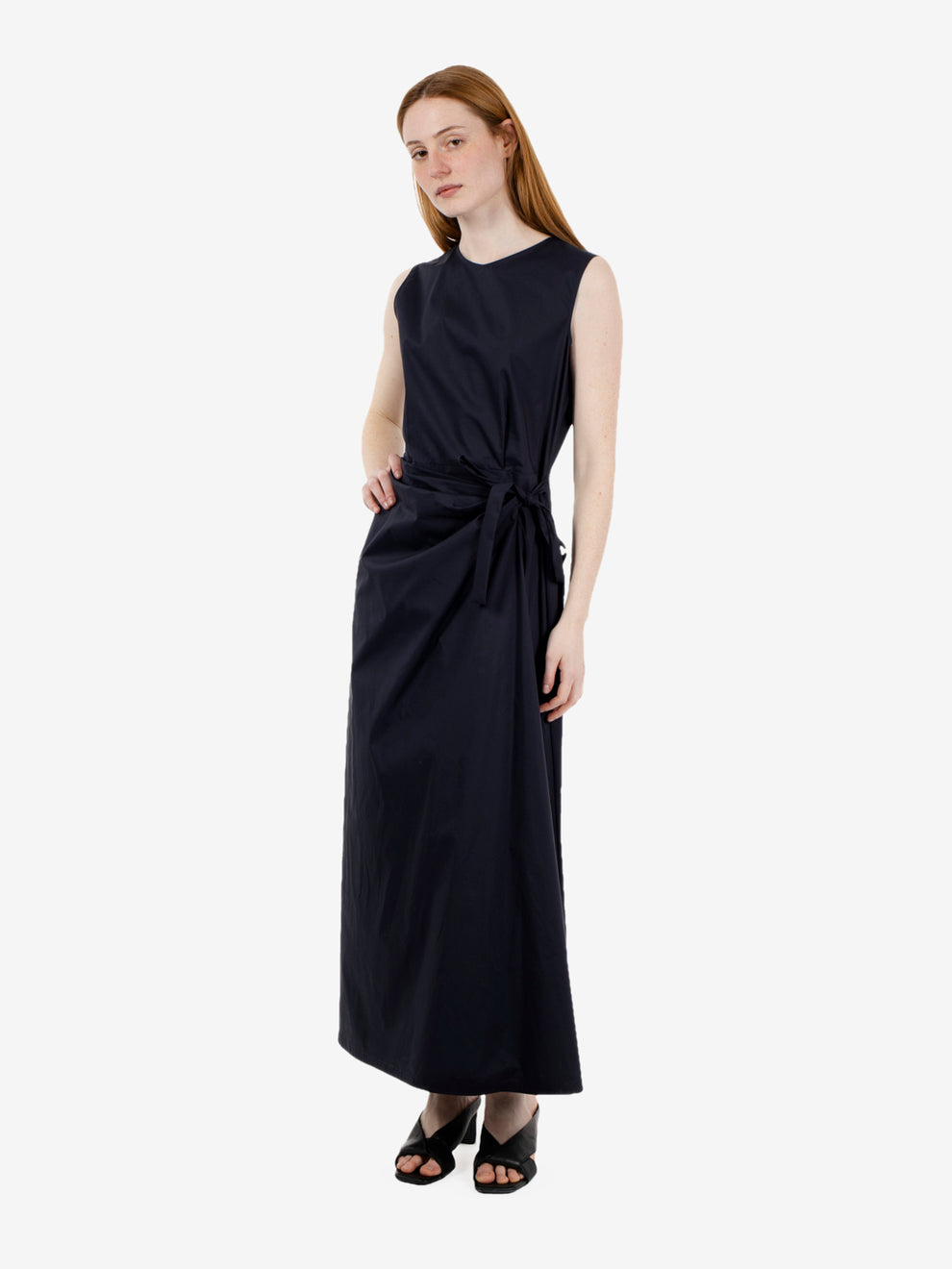 Navy poplin maxi dress