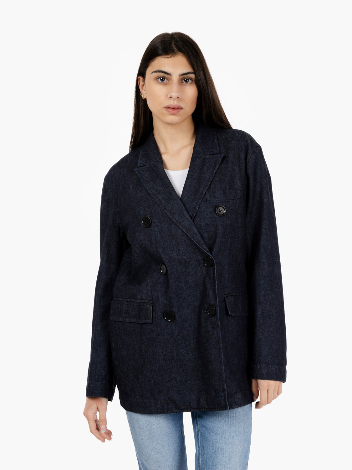 Blazer lungo doppiopetto denim