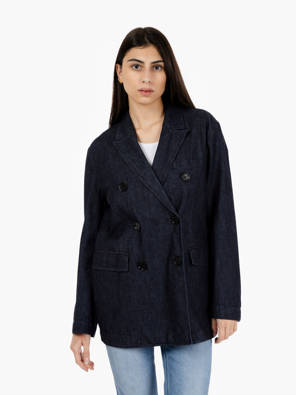 Blazer lungo doppiopetto denim
