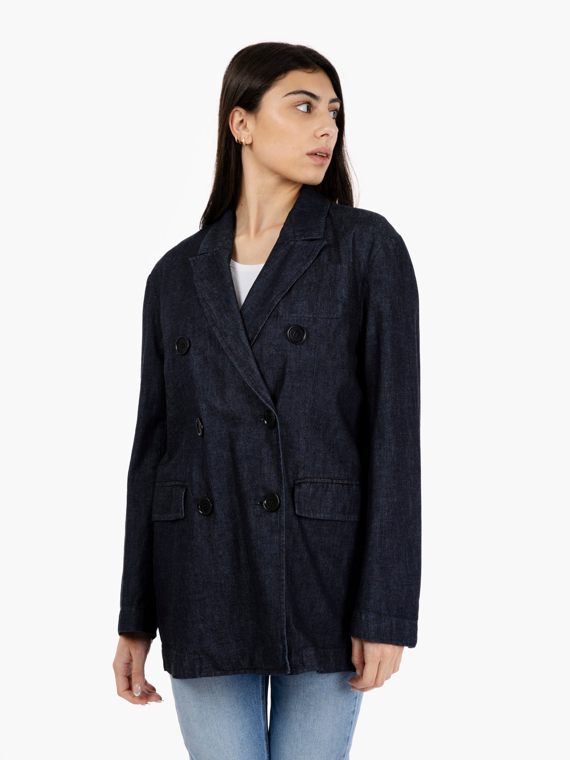 Blazer lungo doppiopetto denim