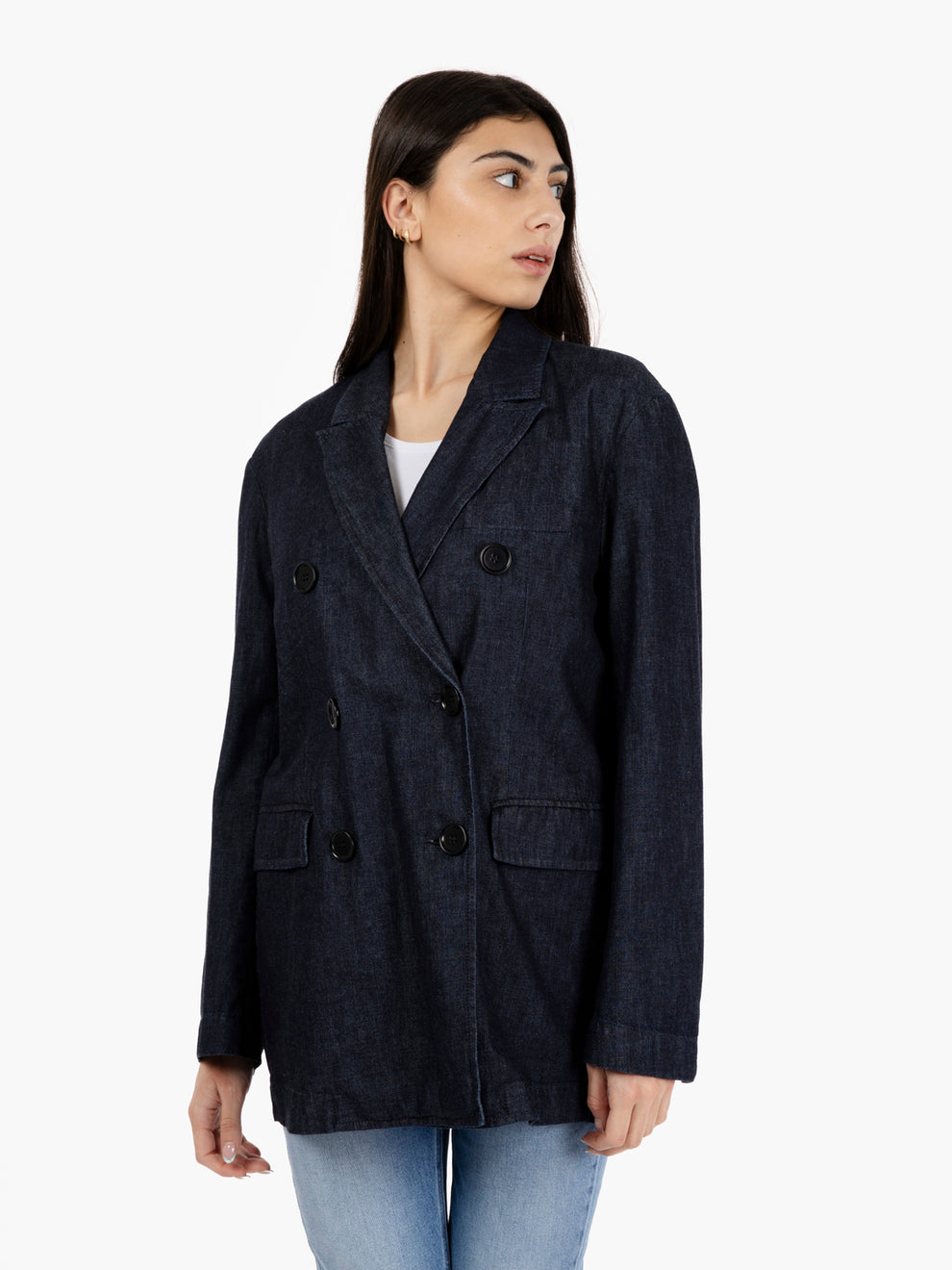 Blazer lungo doppiopetto denim