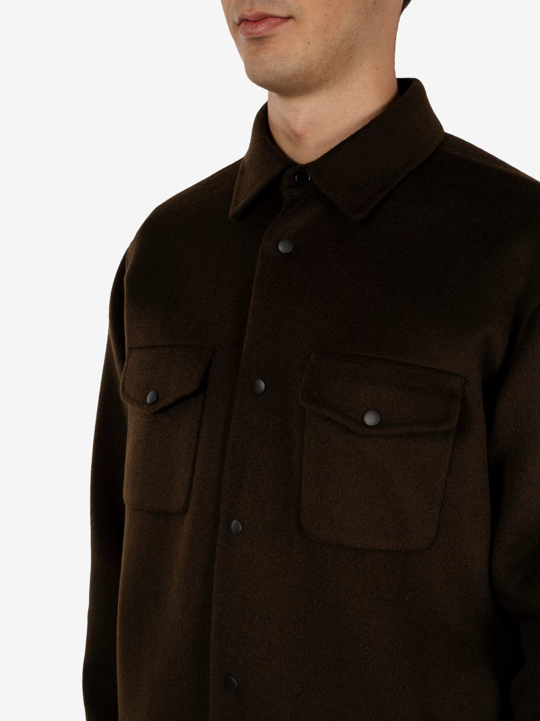 Camicia in double di lana marrone