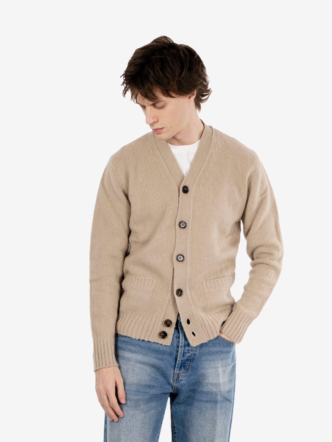 Cardigan in lana sabbia