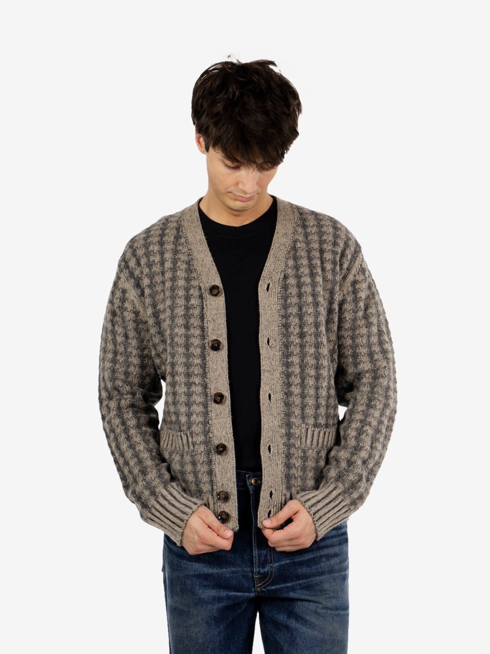 Cardigan in lana Shetland grigio