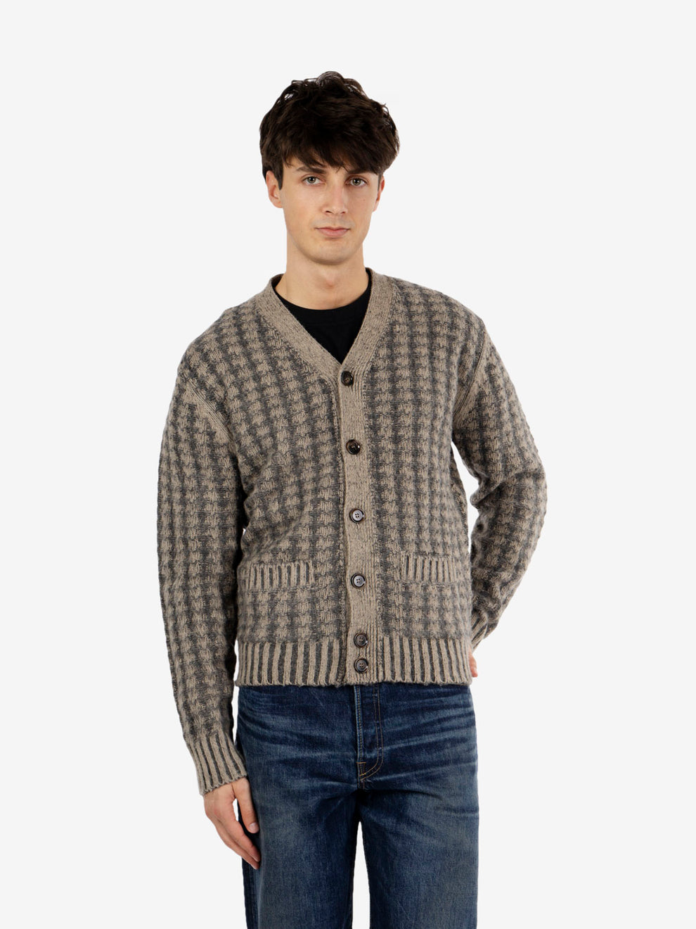 Cardigan in lana Shetland grigio