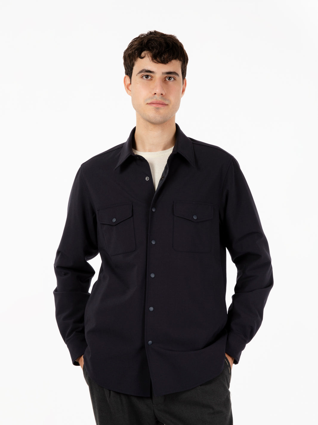 Giacca camicia doppia navy