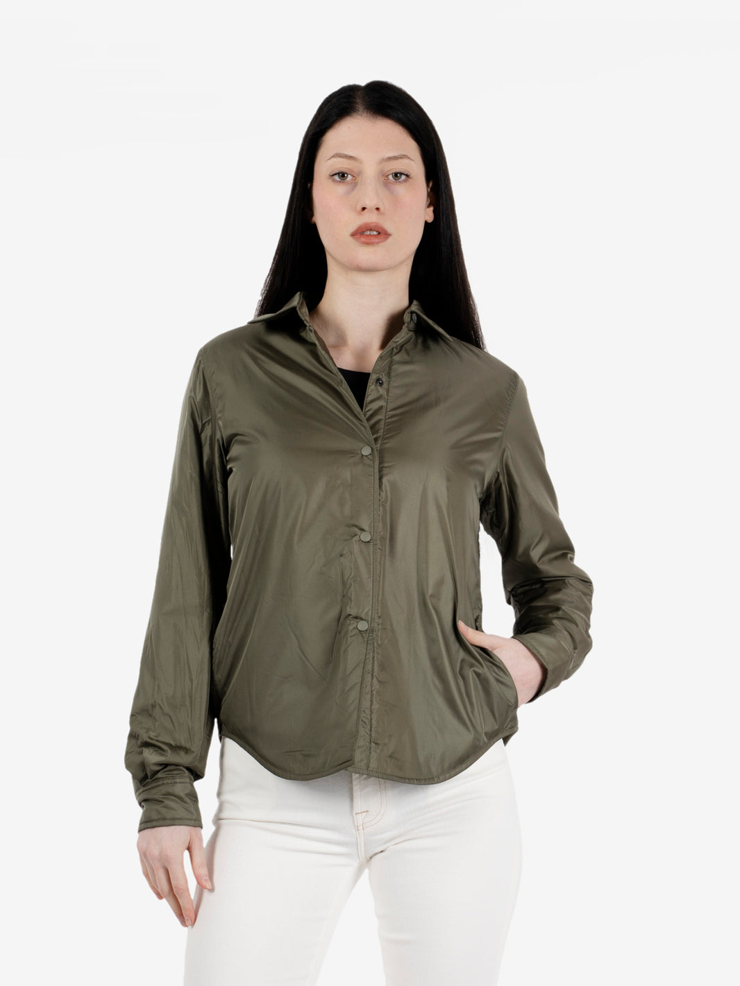 Giacca camicia in nylon oliva