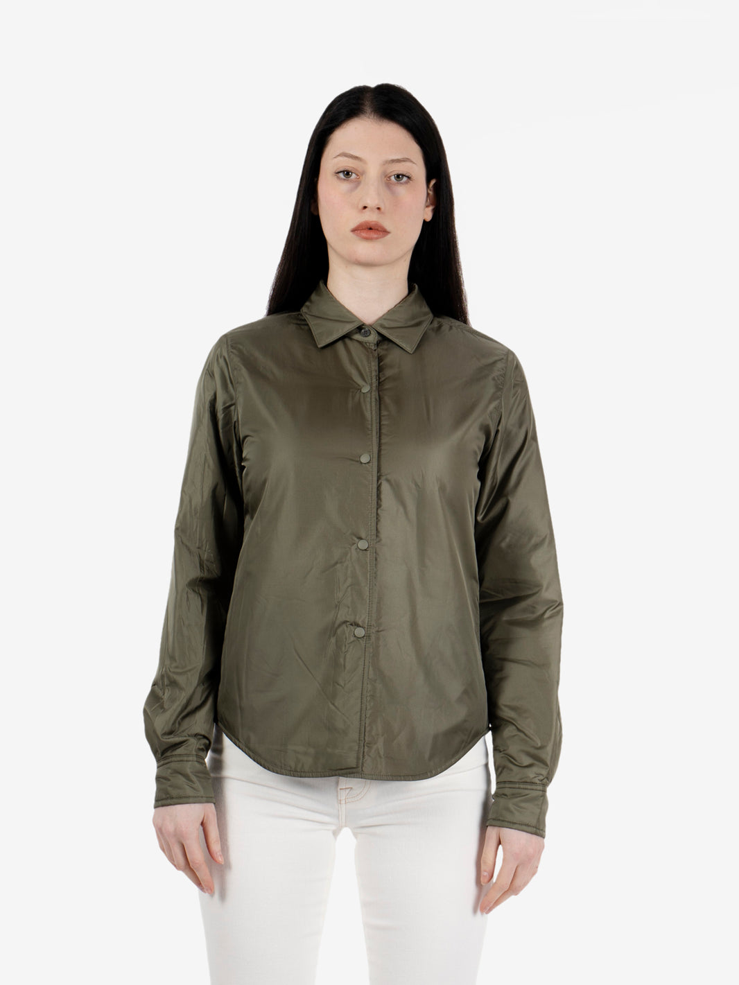 Giacca camicia in nylon oliva