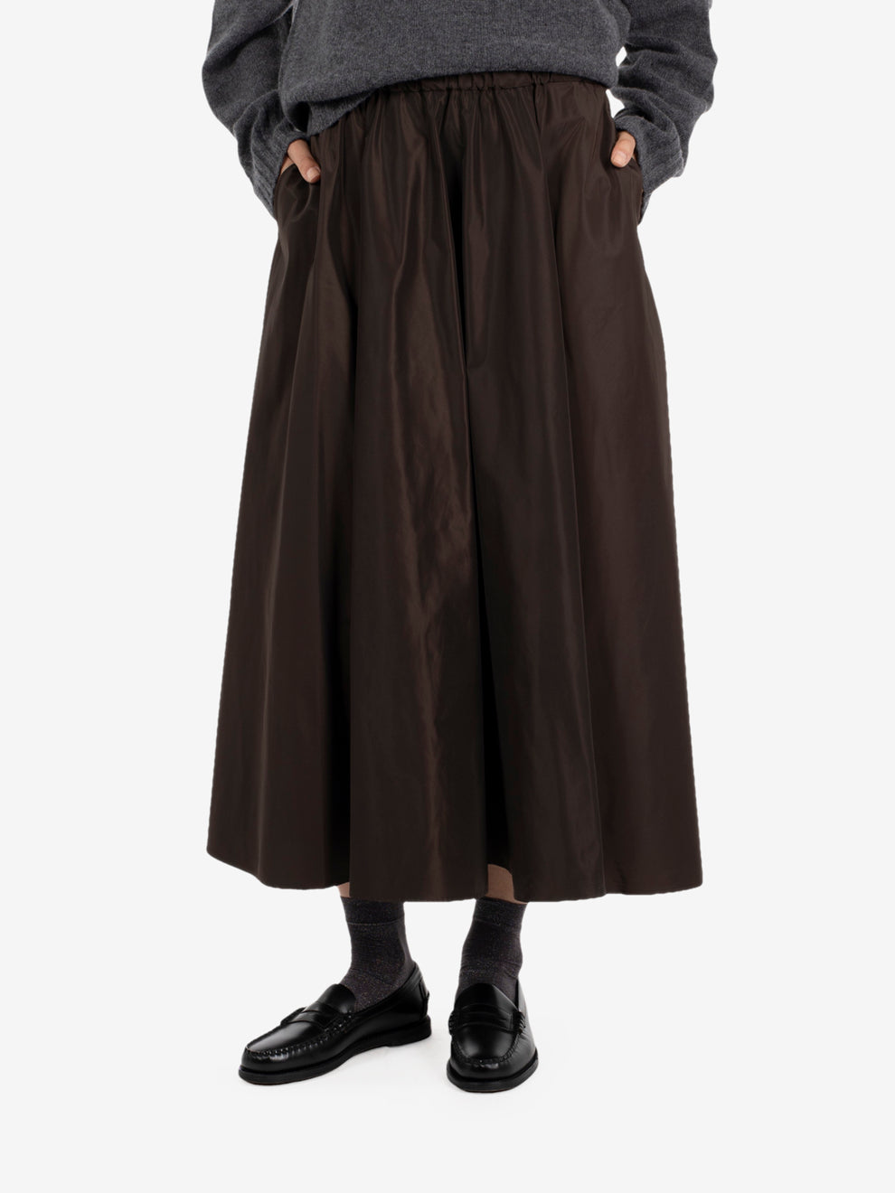 Brown taffeta midi skirt