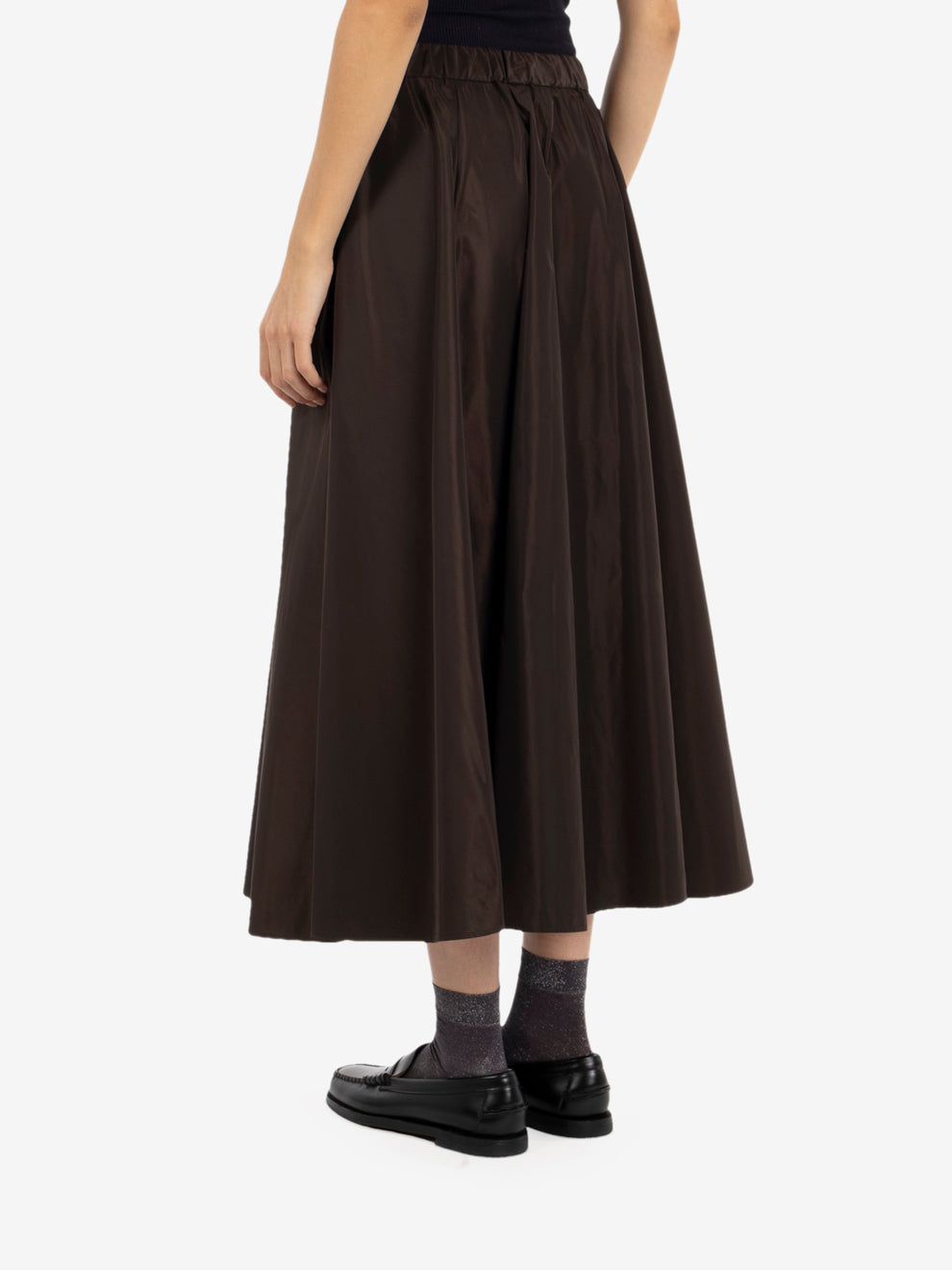 Brown taffeta midi skirt