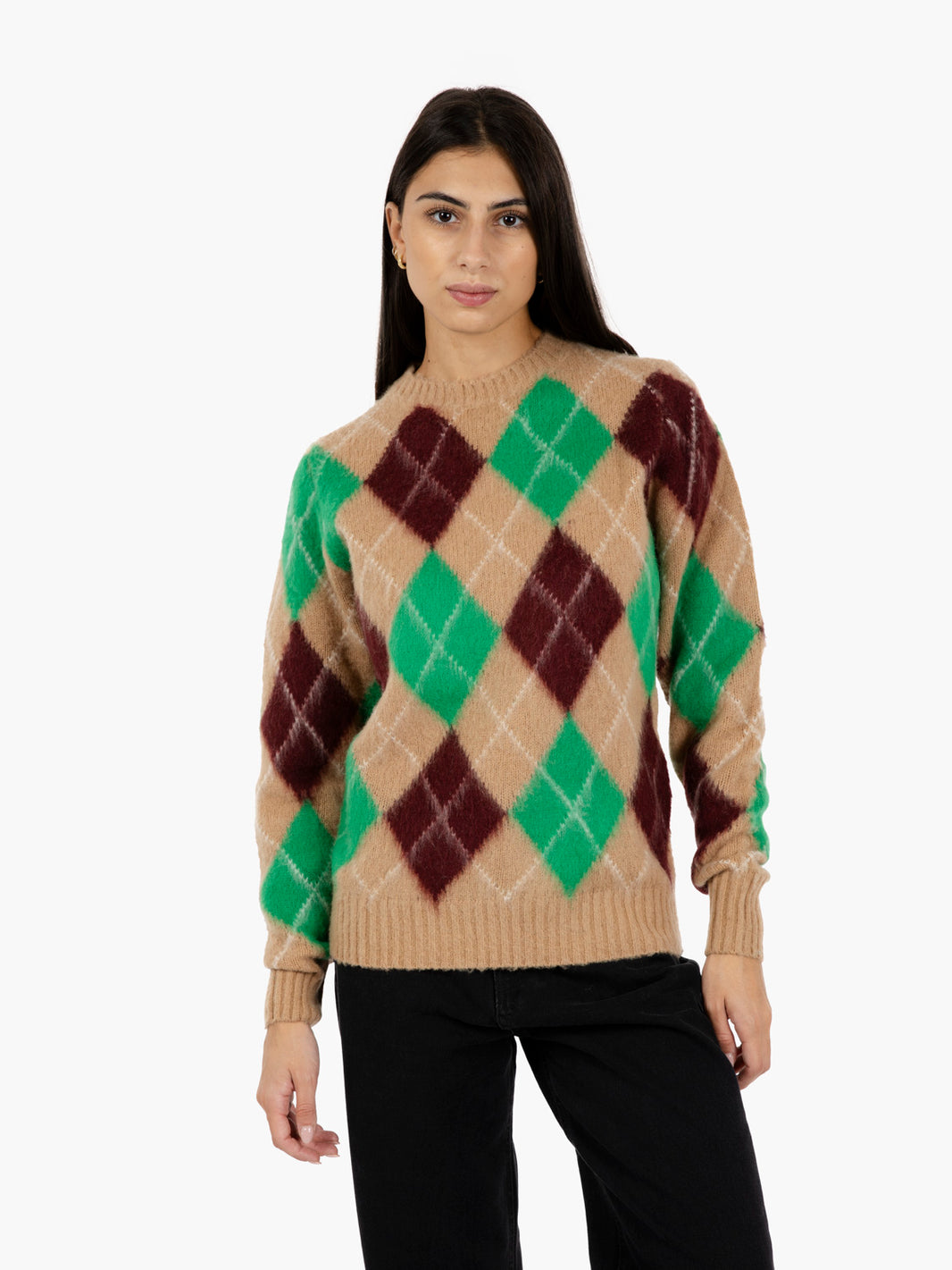 Camel argyle sweater