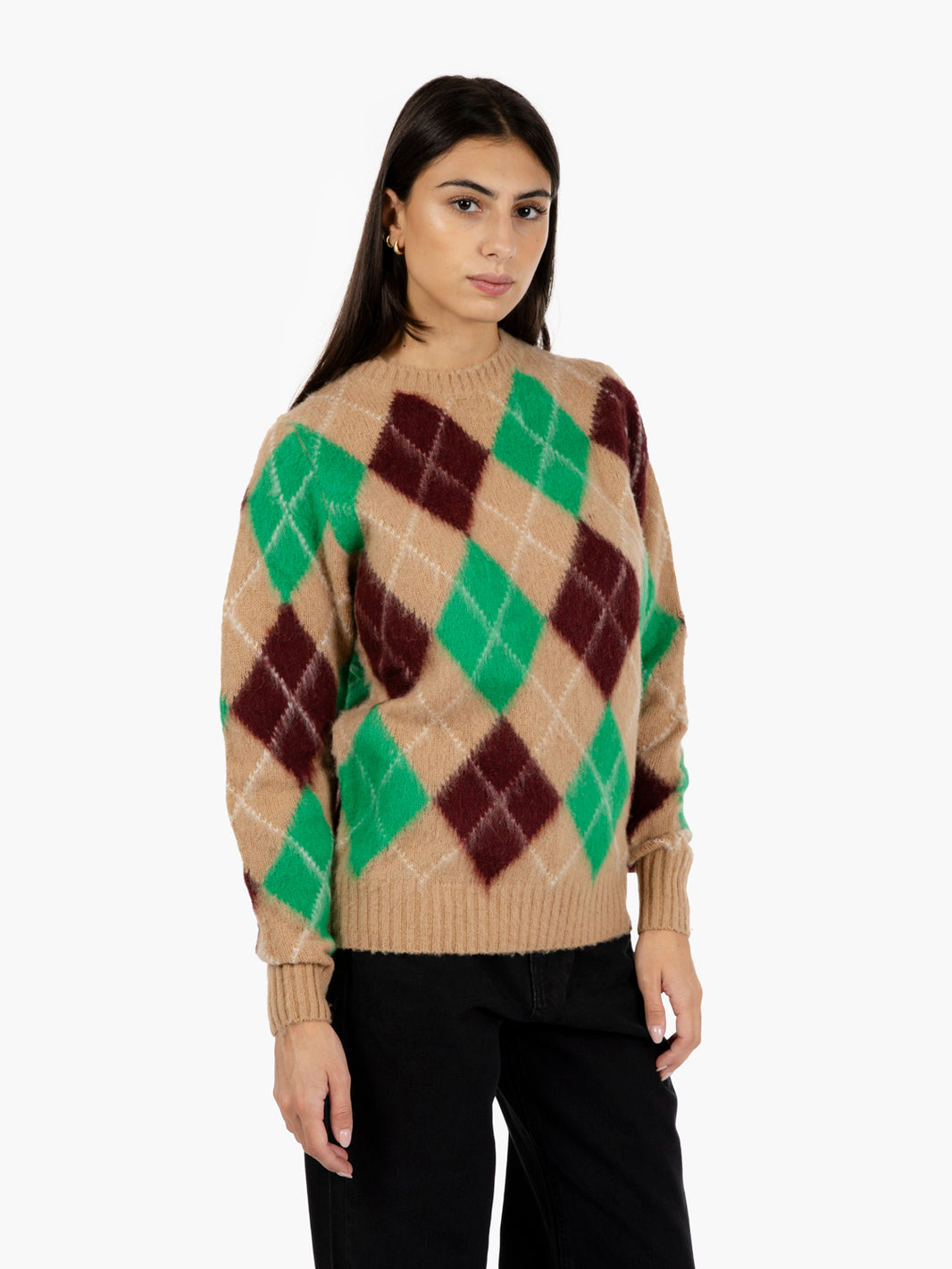 Camel argyle sweater
