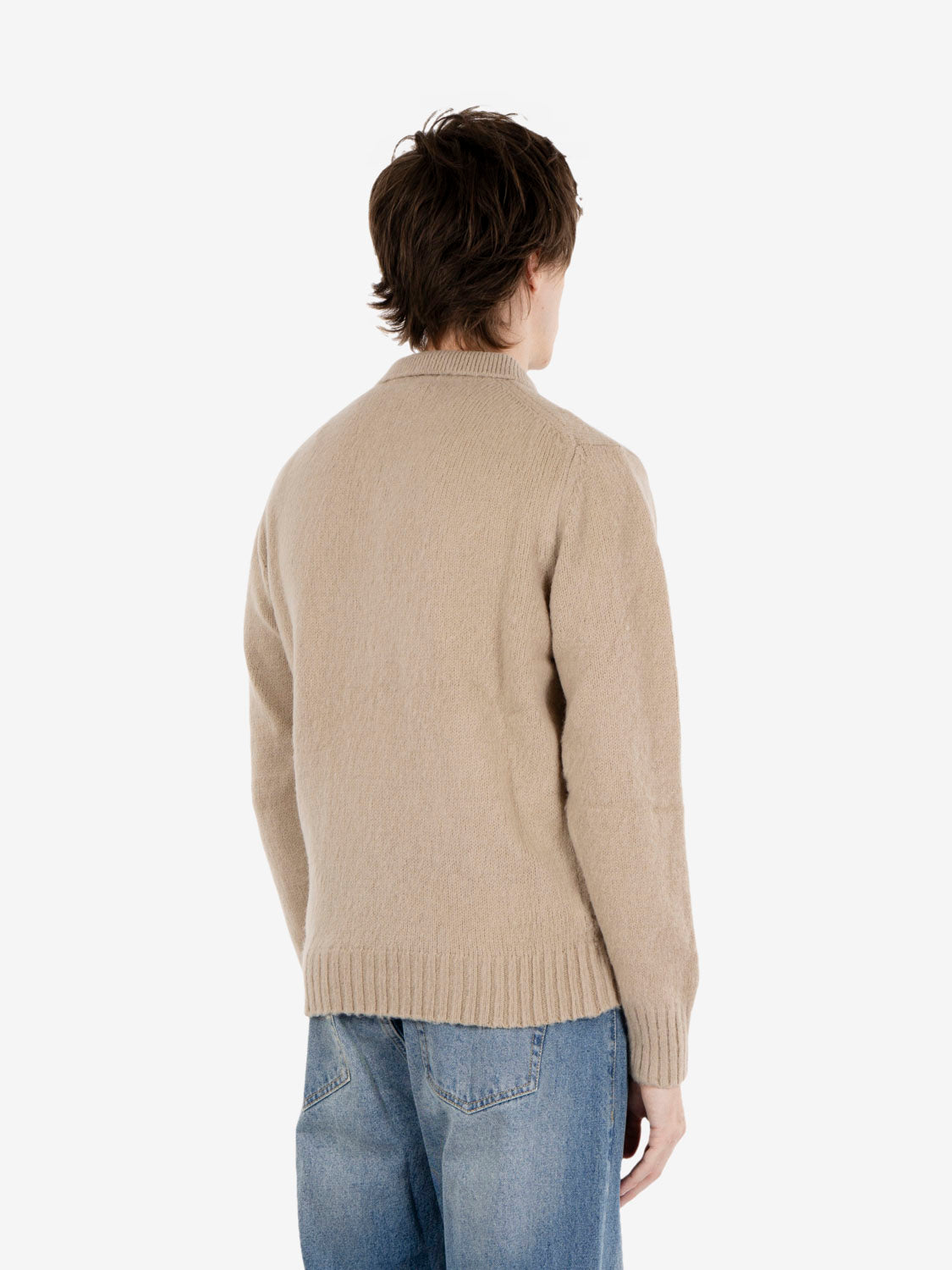 Sand-colored wool sweater with collar and buttons