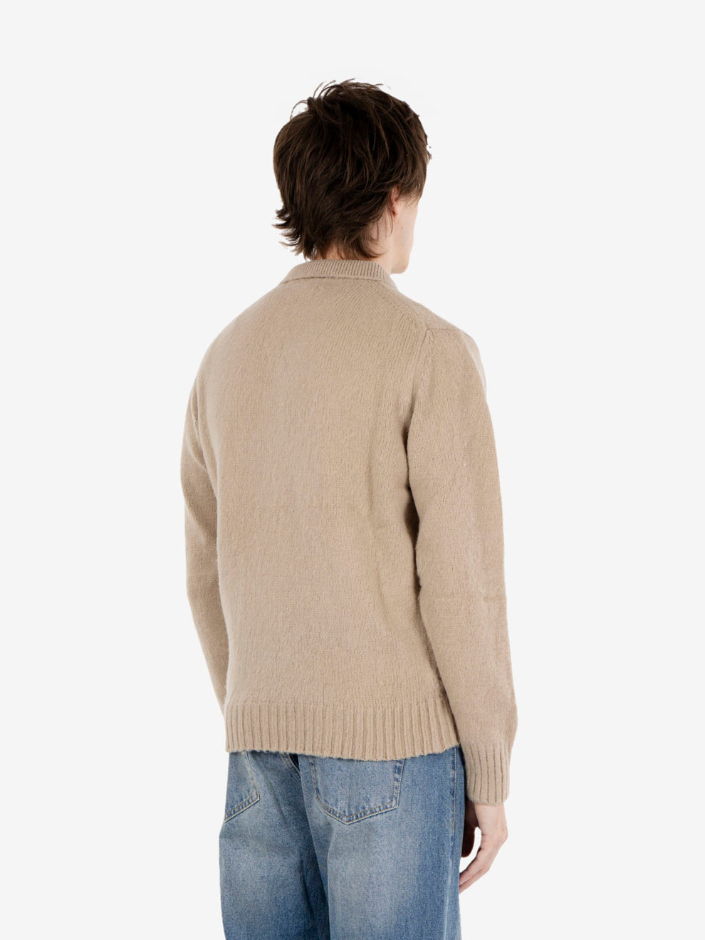 Sand-colored wool sweater with collar and buttons