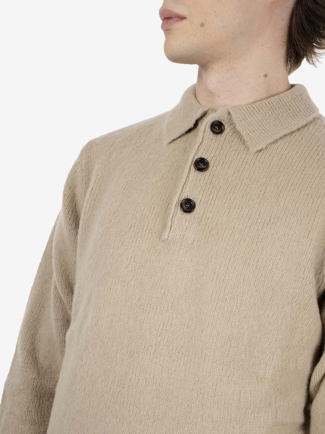 Sand-colored wool sweater with collar and buttons