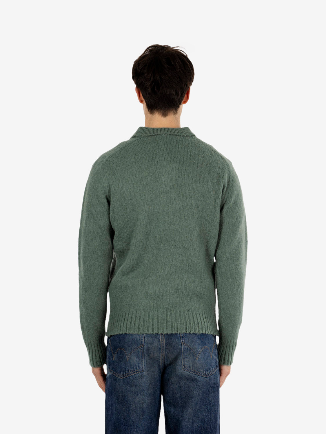Maglione in lana con colletto e bottoni salvia