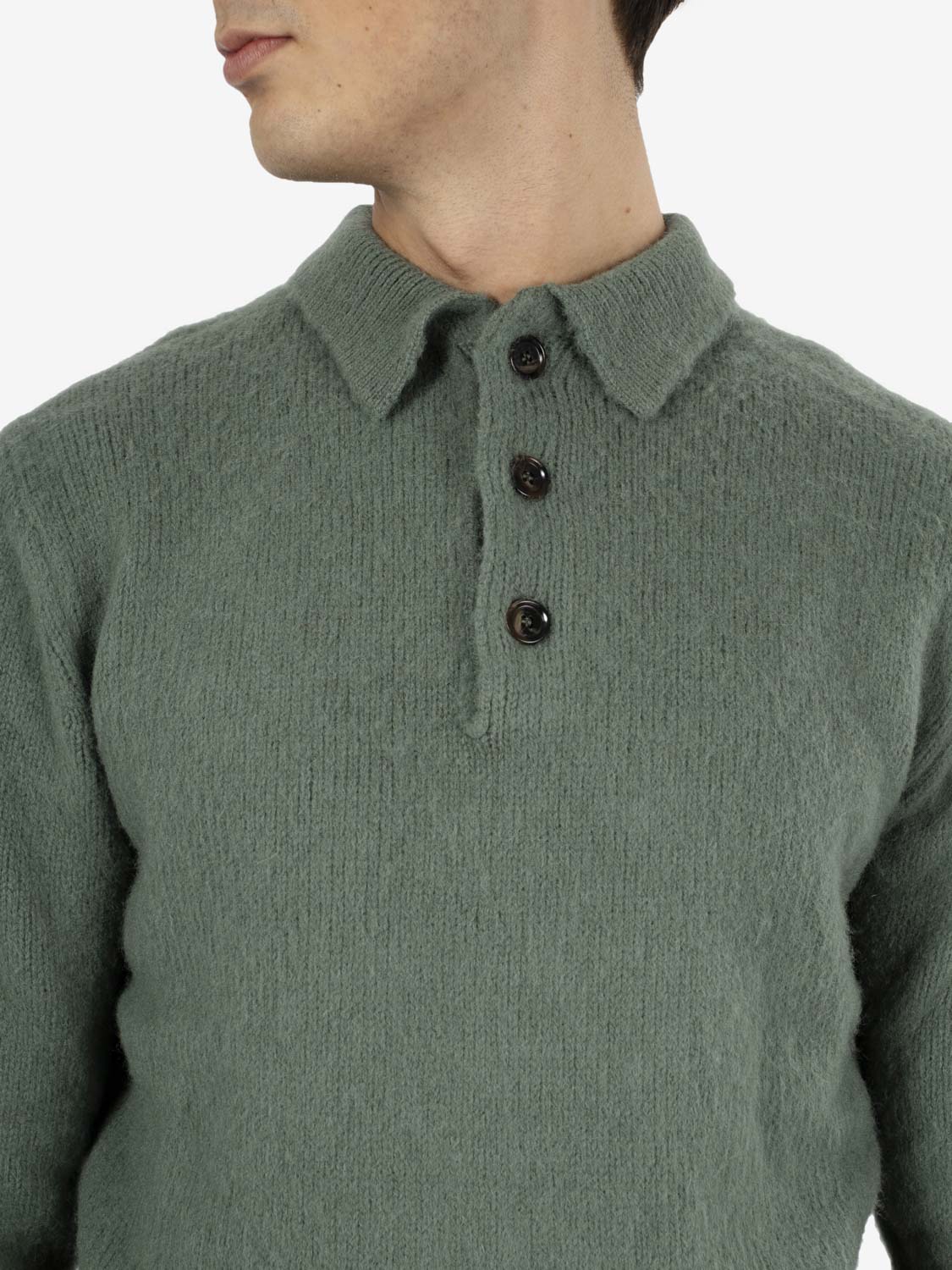 Maglione in lana con colletto e bottoni salvia