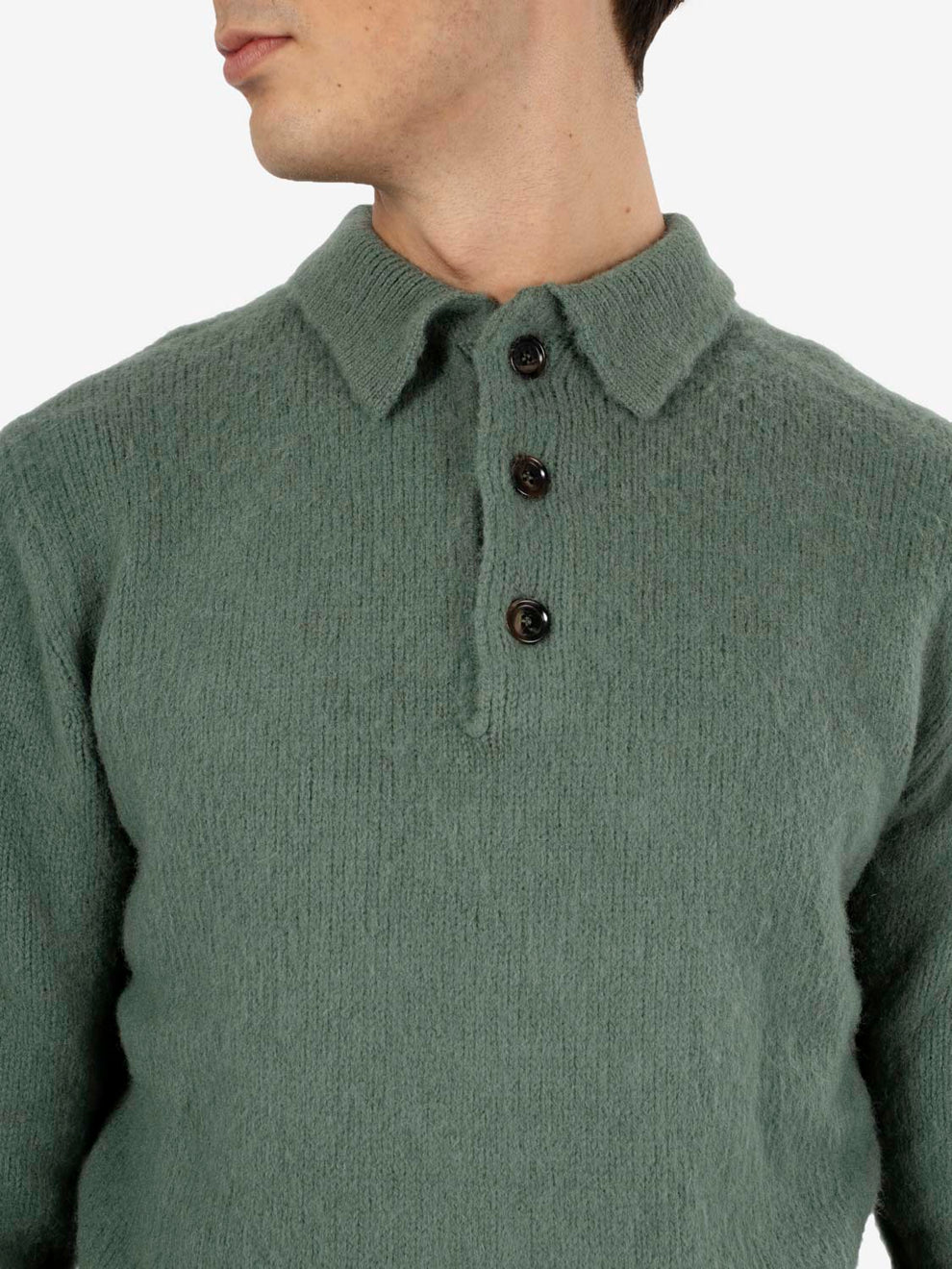 Maglione in lana con colletto e bottoni salvia