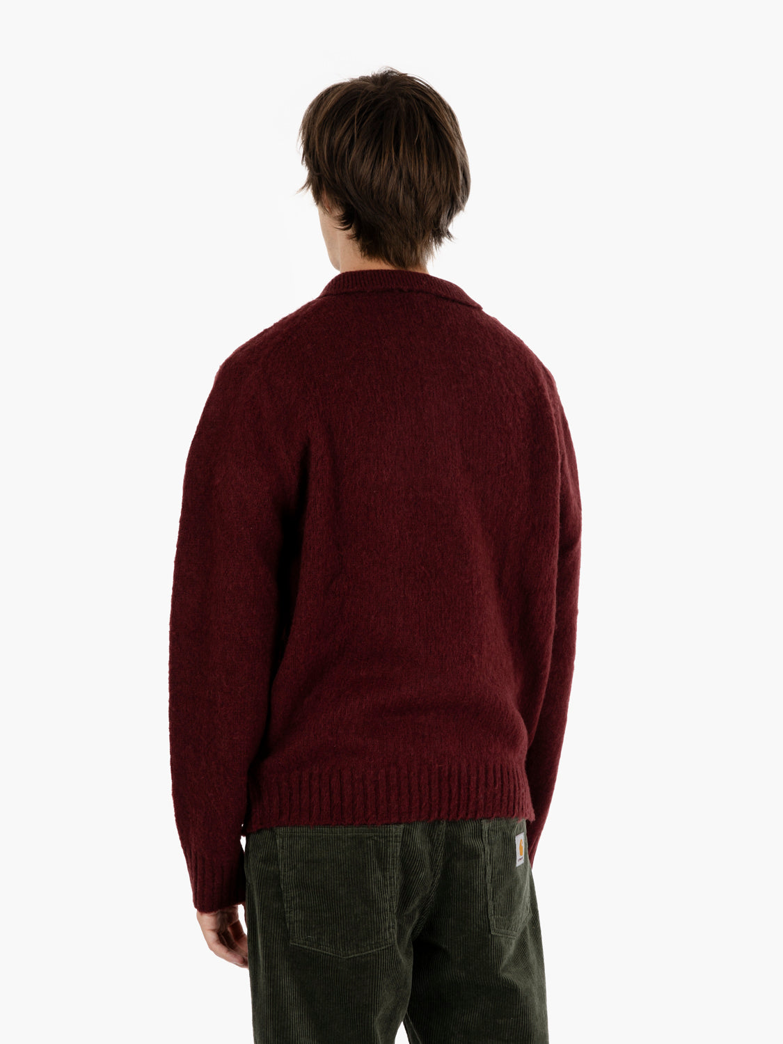 Maglione in lana con colletto reverse e bottoni bordeaux