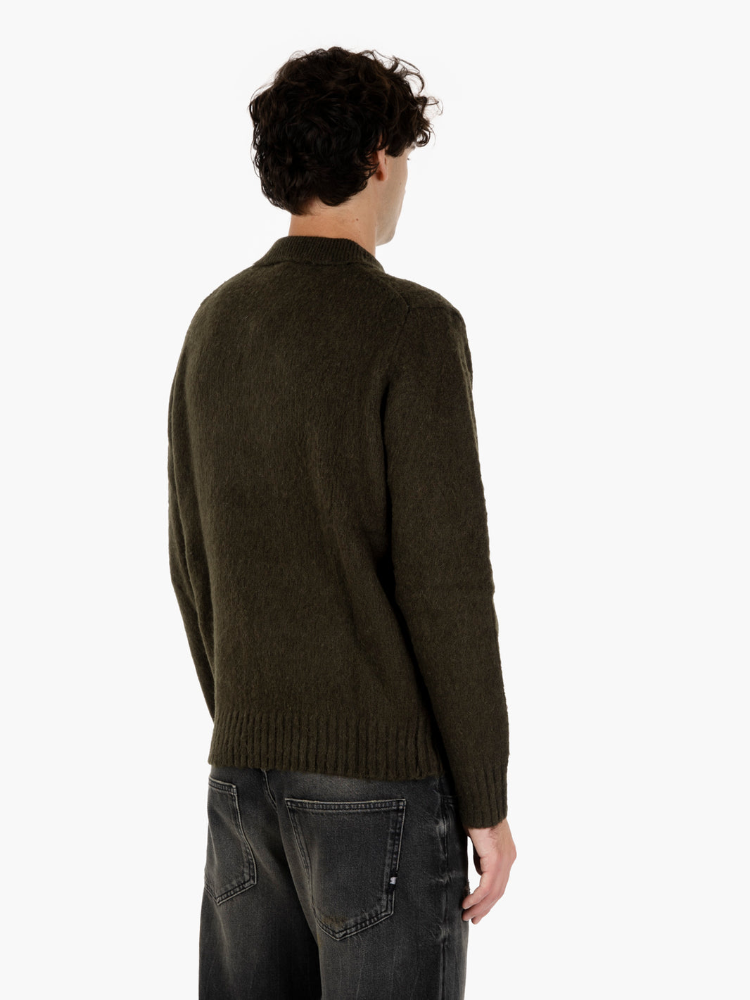 Maglione in lana con colletto reverse e bottoni verde
