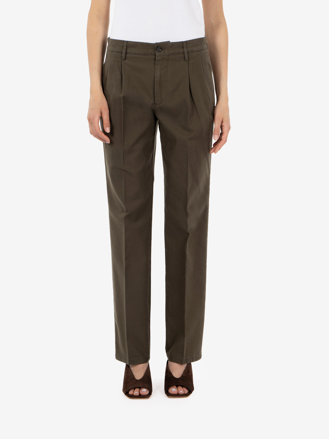 Military green straight-leg cotton trousers