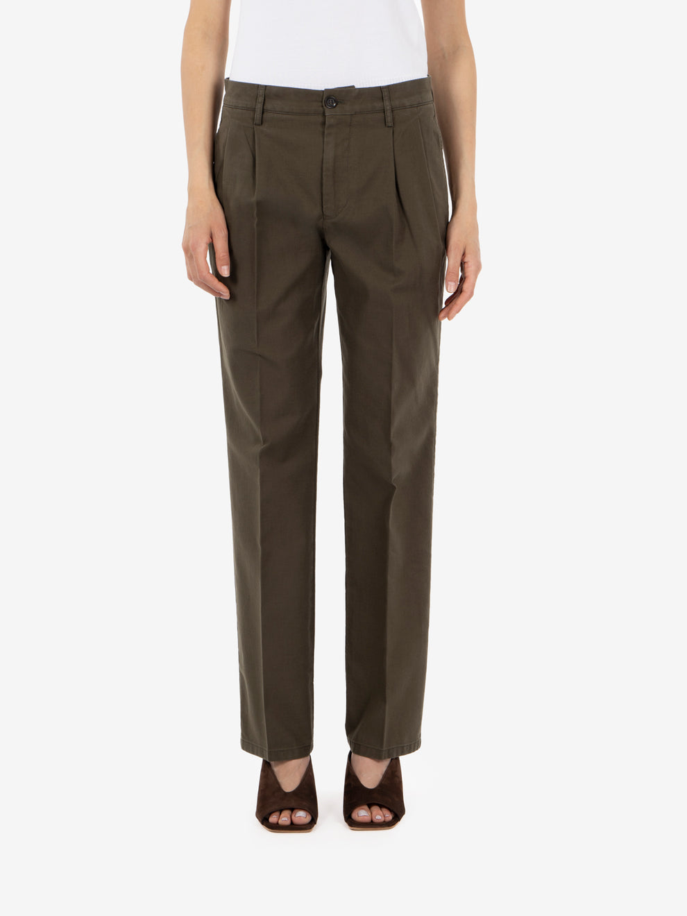 Military green straight-leg cotton trousers