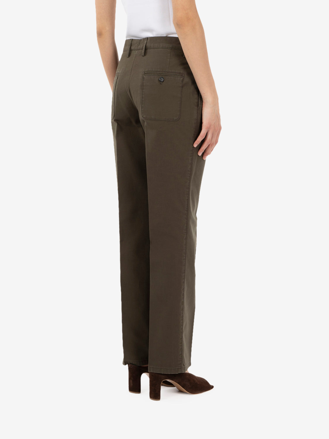 Military green straight-leg cotton trousers