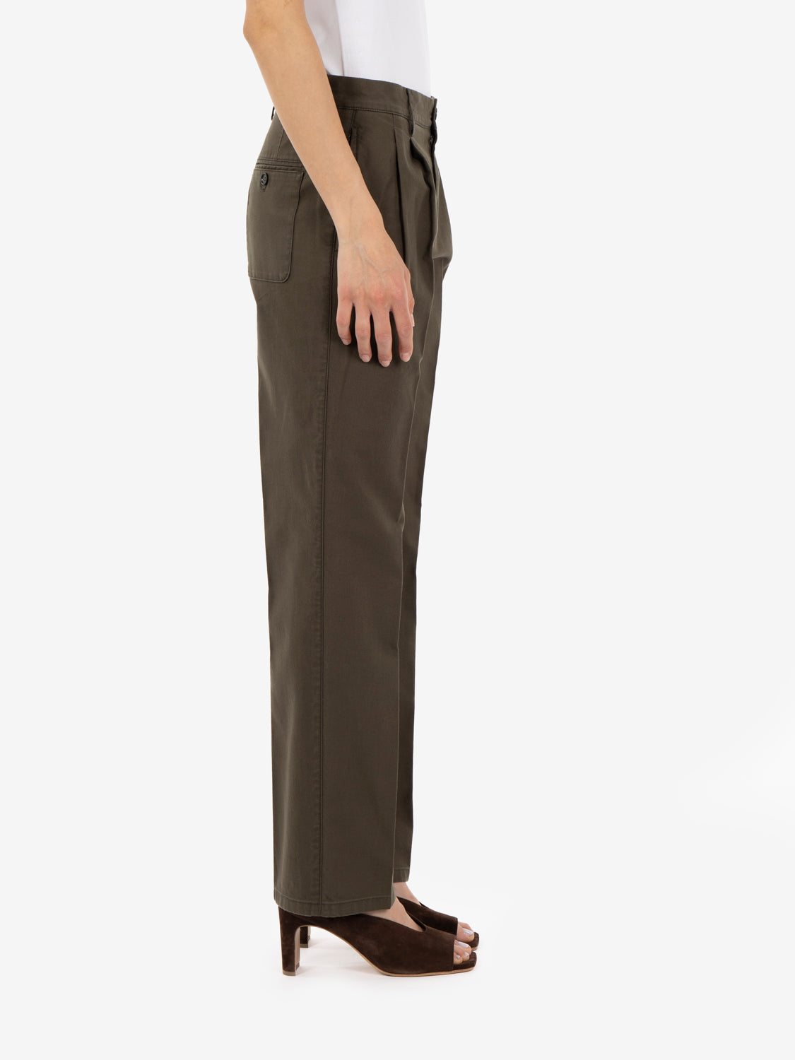 Military green straight-leg cotton trousers