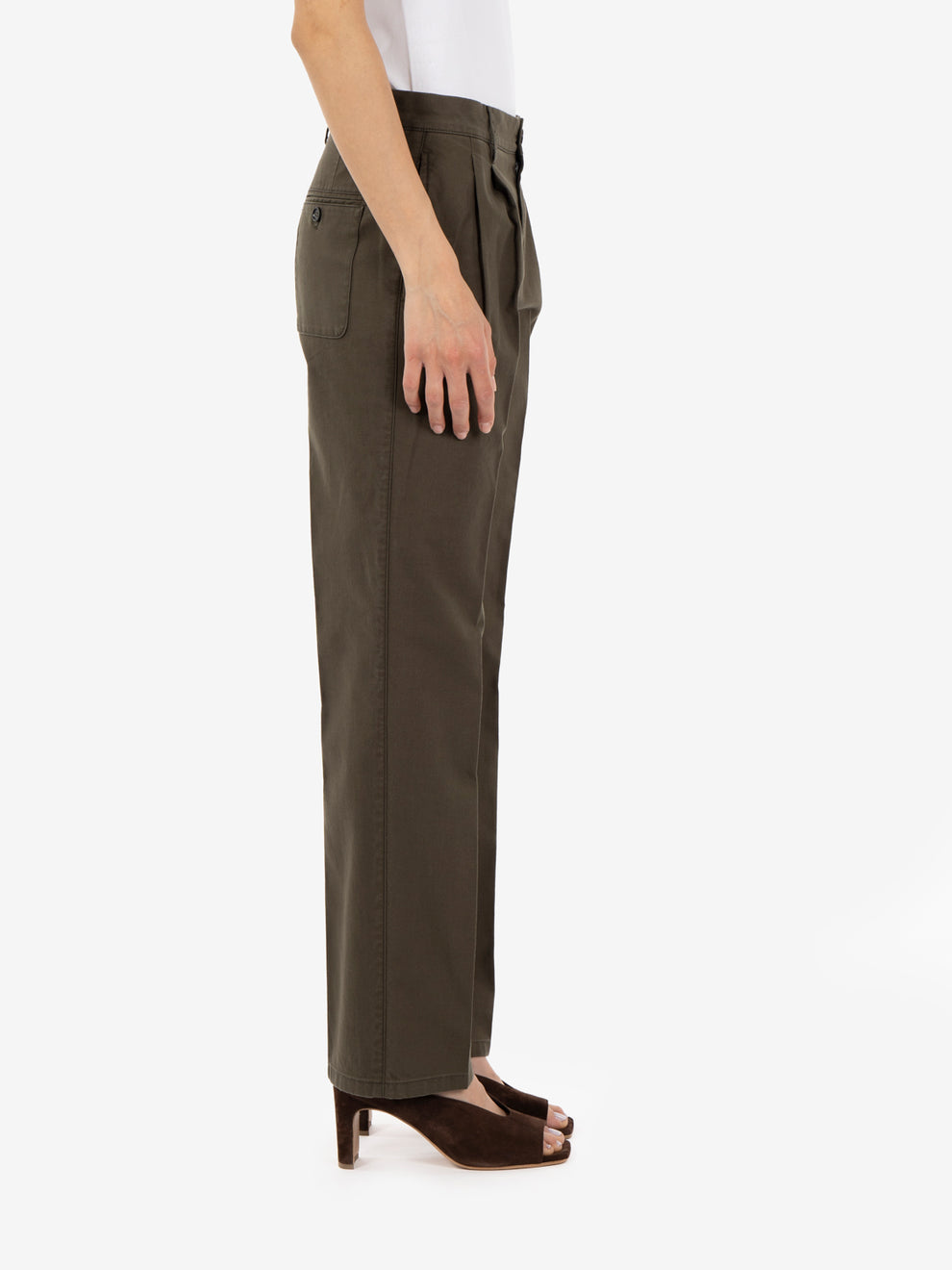 Military green straight-leg cotton trousers