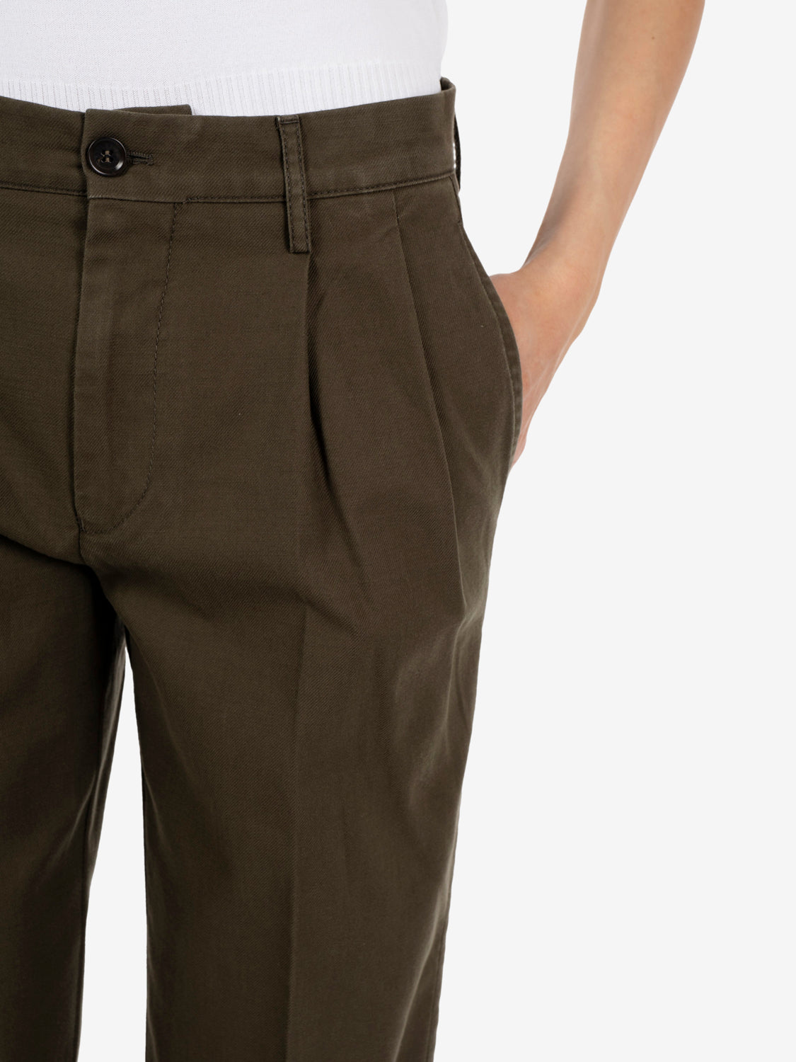 Military green straight-leg cotton trousers