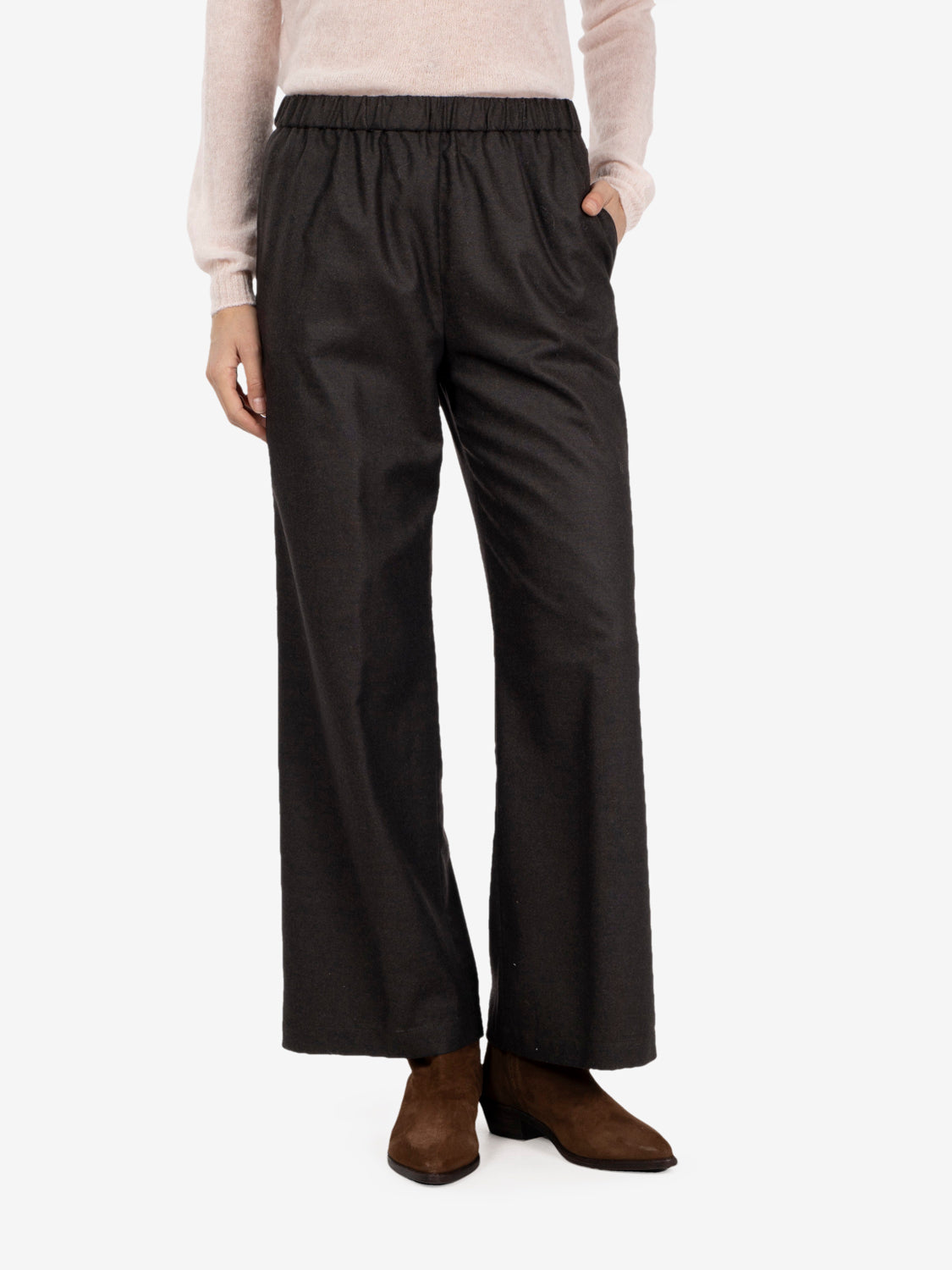 Pantaloni in fresco lana marrone