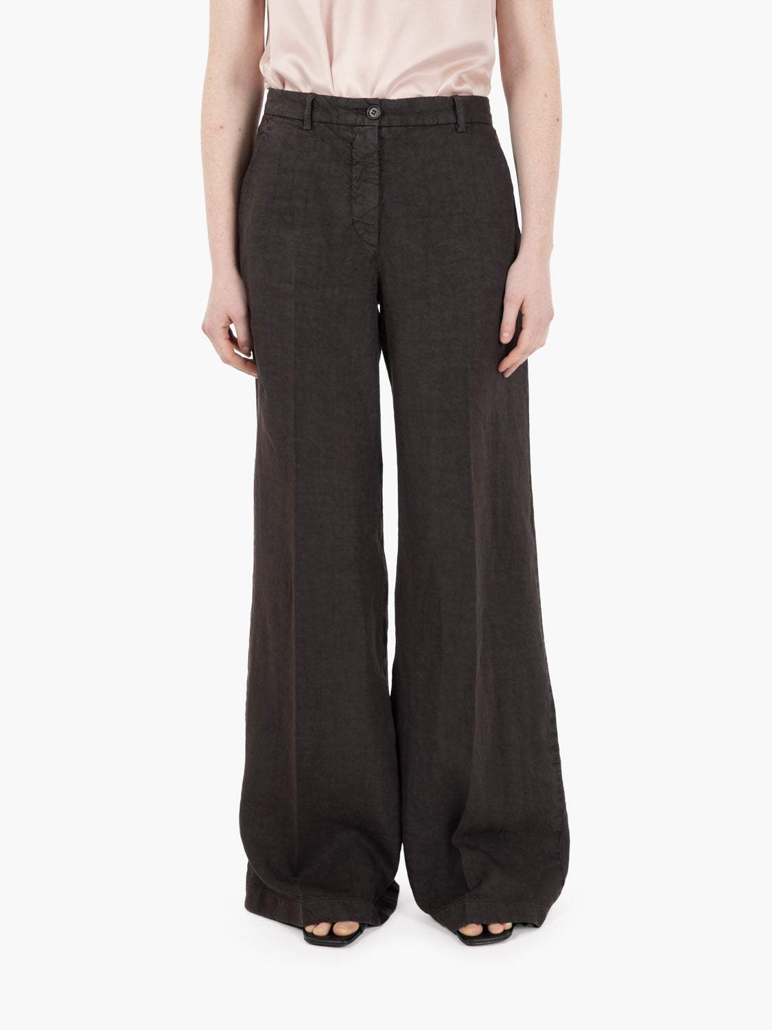 Pantaloni in lino fiammato marrone