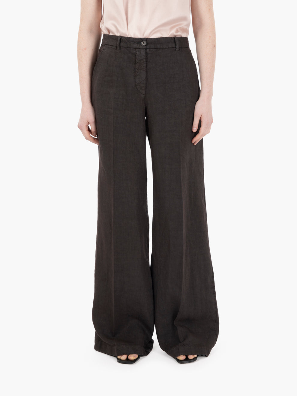 Pantaloni in lino fiammato marrone