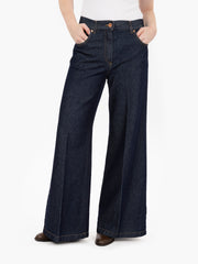 ASPESI - Pantaloni wide leg in denim blu