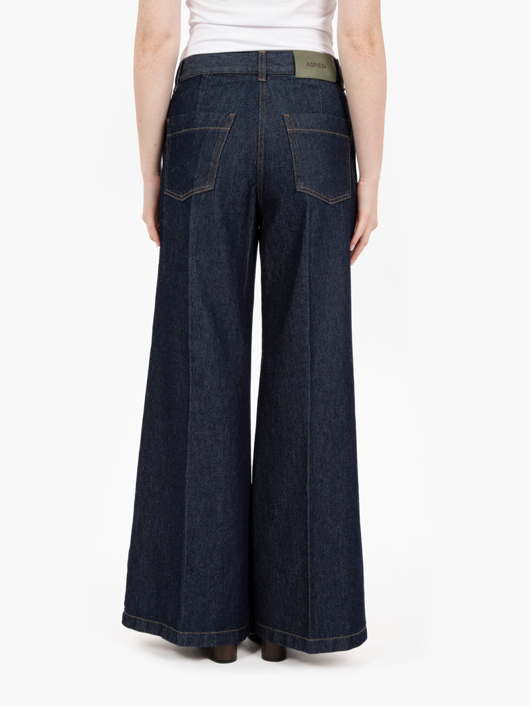 ASPESI - Pantaloni wide leg in denim blu