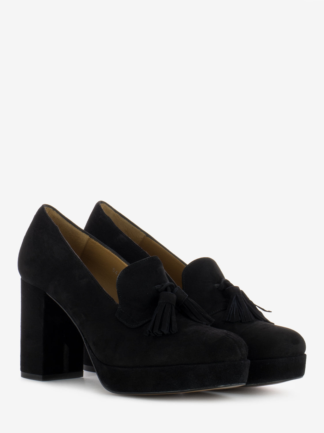 Mocassino con tacco alto in camoscio nero