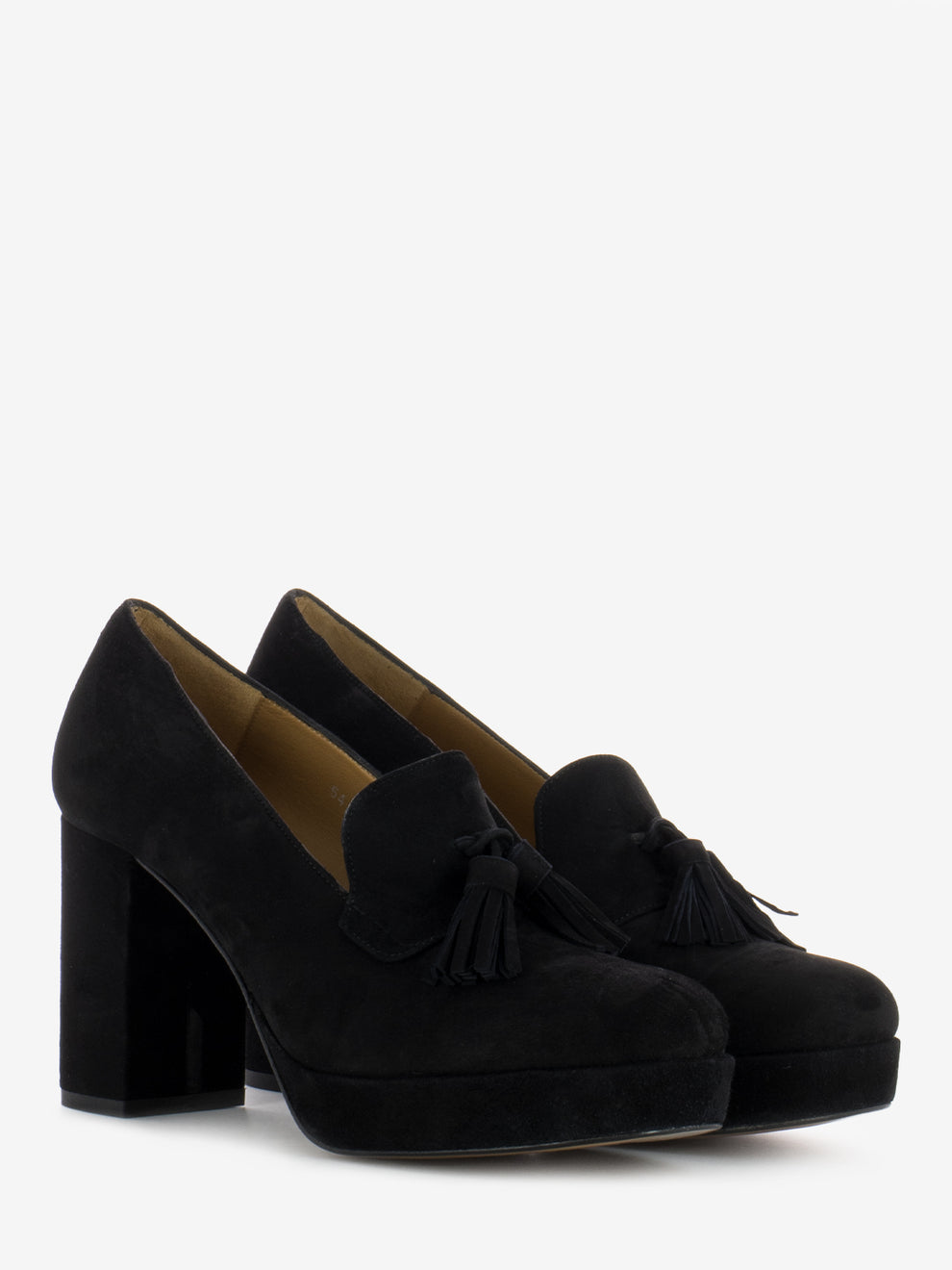 Mocassino con tacco alto in camoscio nero