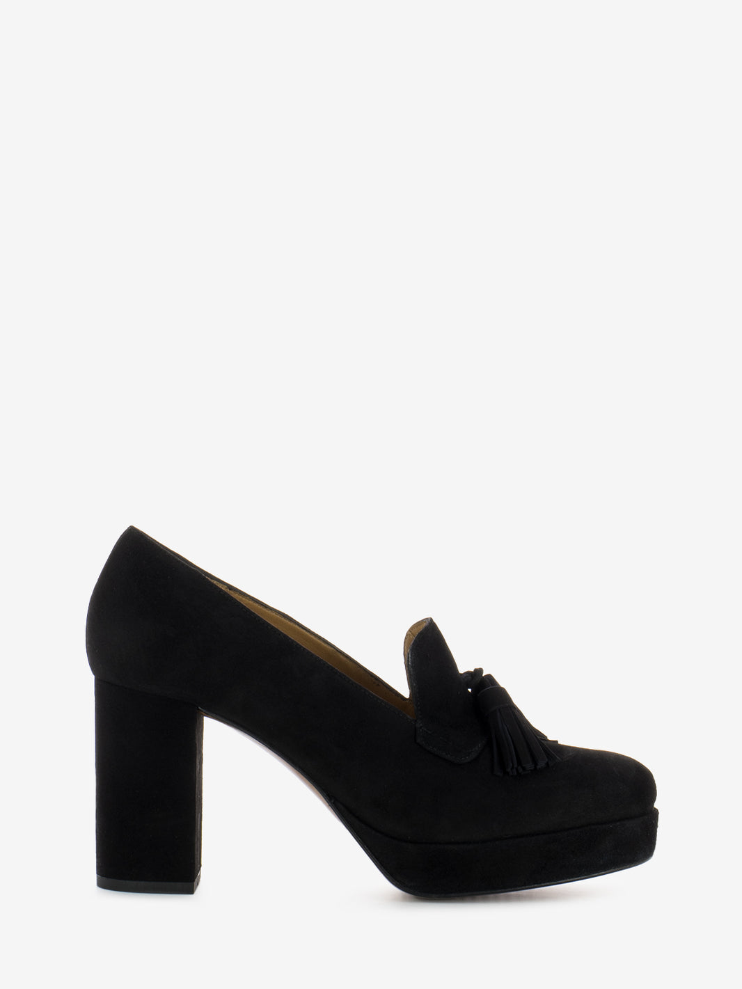 Mocassino con tacco alto in camoscio nero