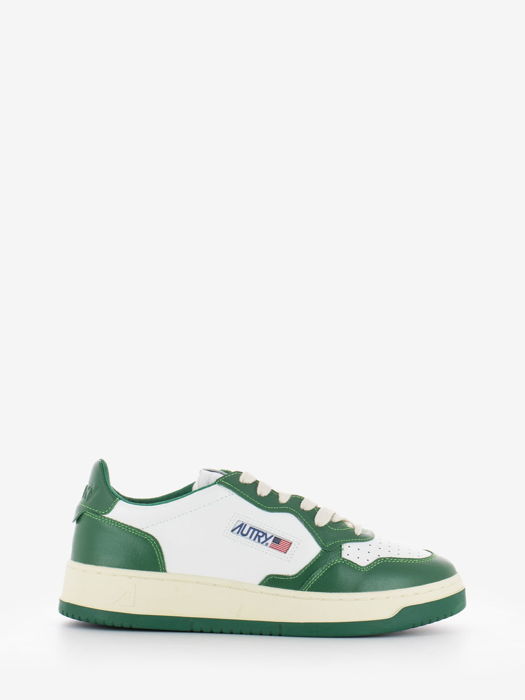 Medalist Low M in two-tone white / green leather