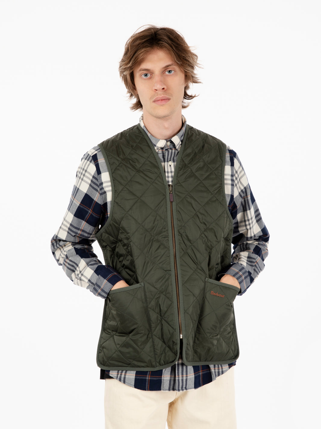 Olive tartan quilted vest