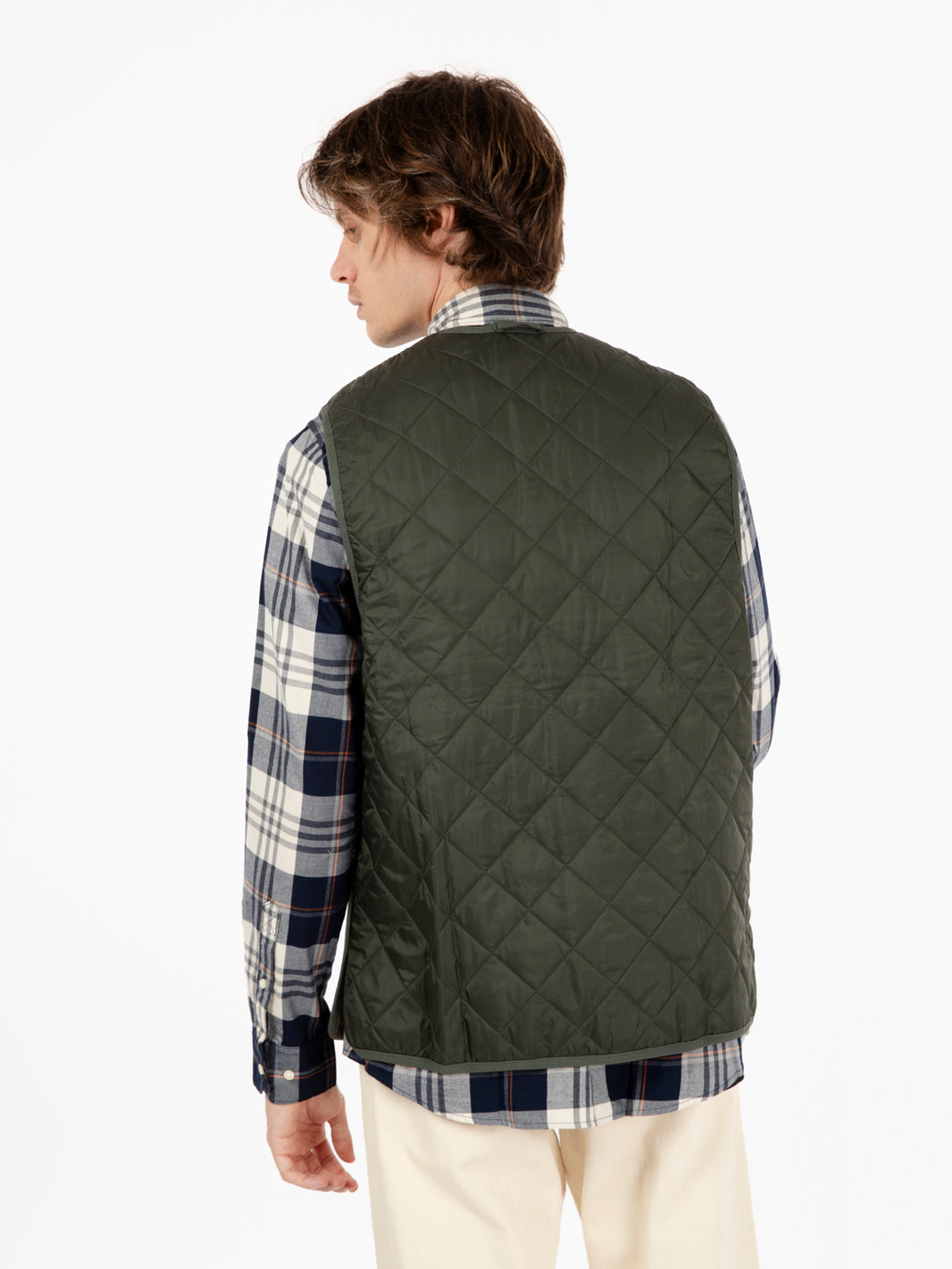 Olive tartan quilted vest