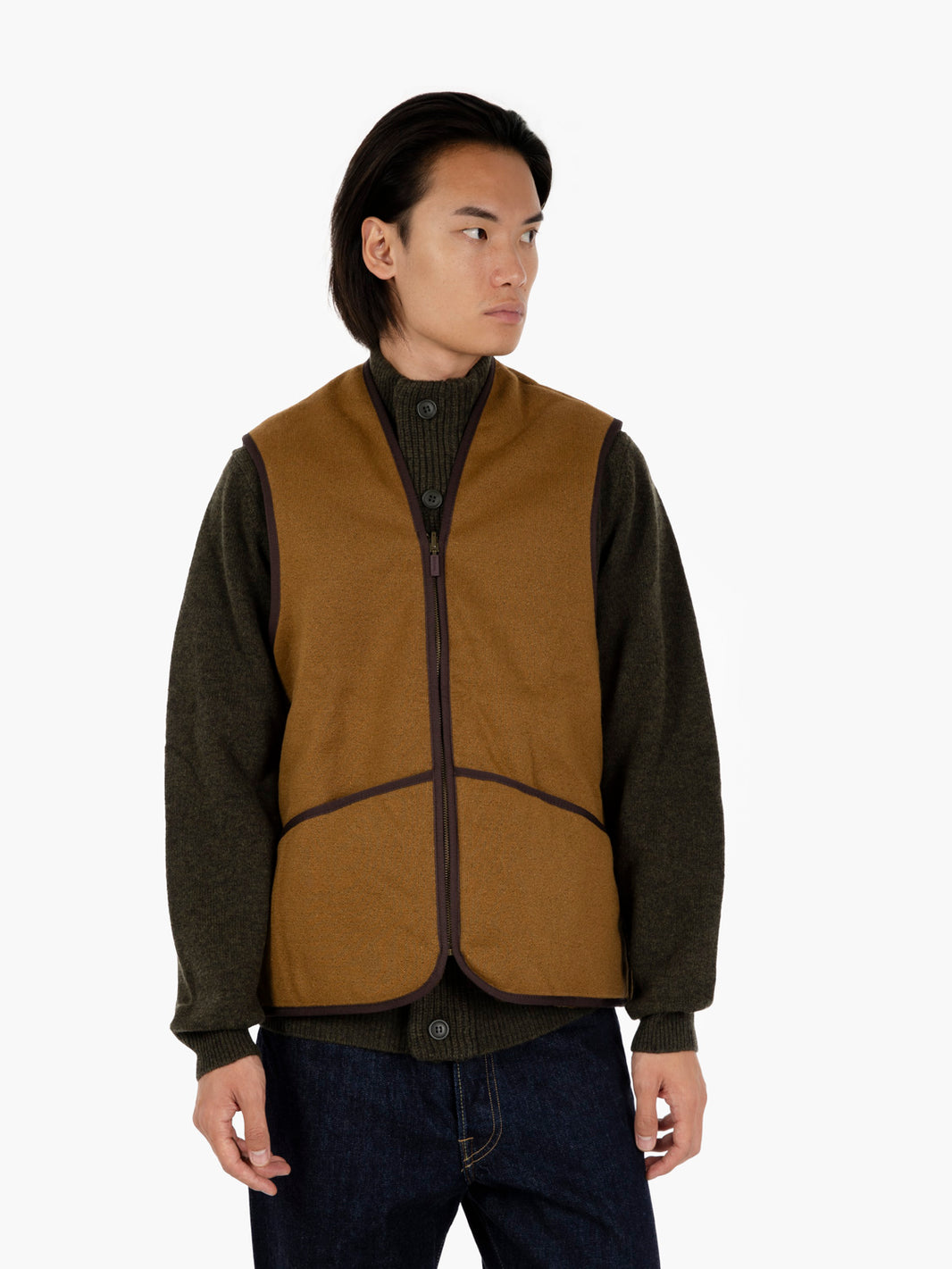 Gilet Warm Pile Waistcoat zip brown
