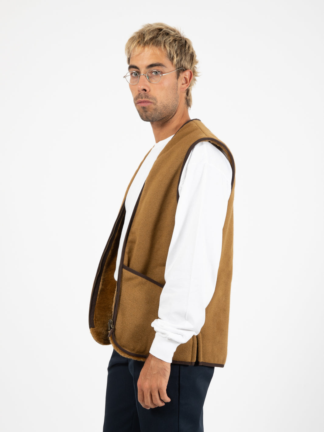 Warm Pile Waistcoat zip brown vest