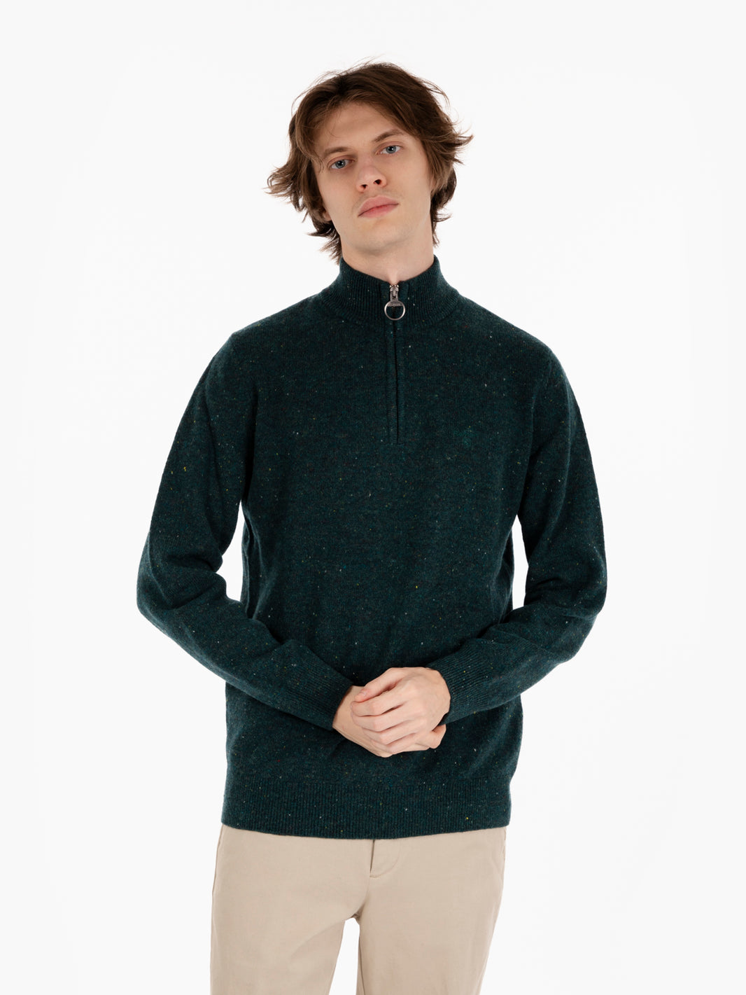 Knitted jumper half zip green